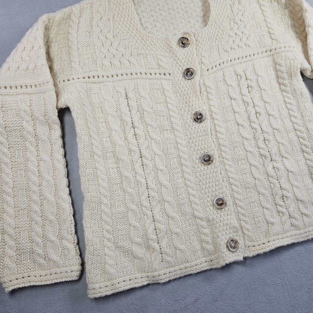 Aran Crafts Ireland Cardigan Womens M Button Up Wool Cable Knit Fisherman Ivory - Picture 3 of 15